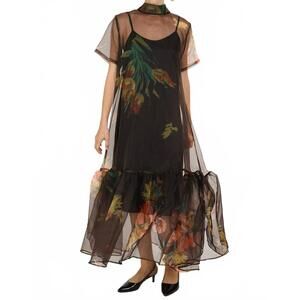 NEW BEULAHSTYLE caroleena floral print sheer dress in coffee
